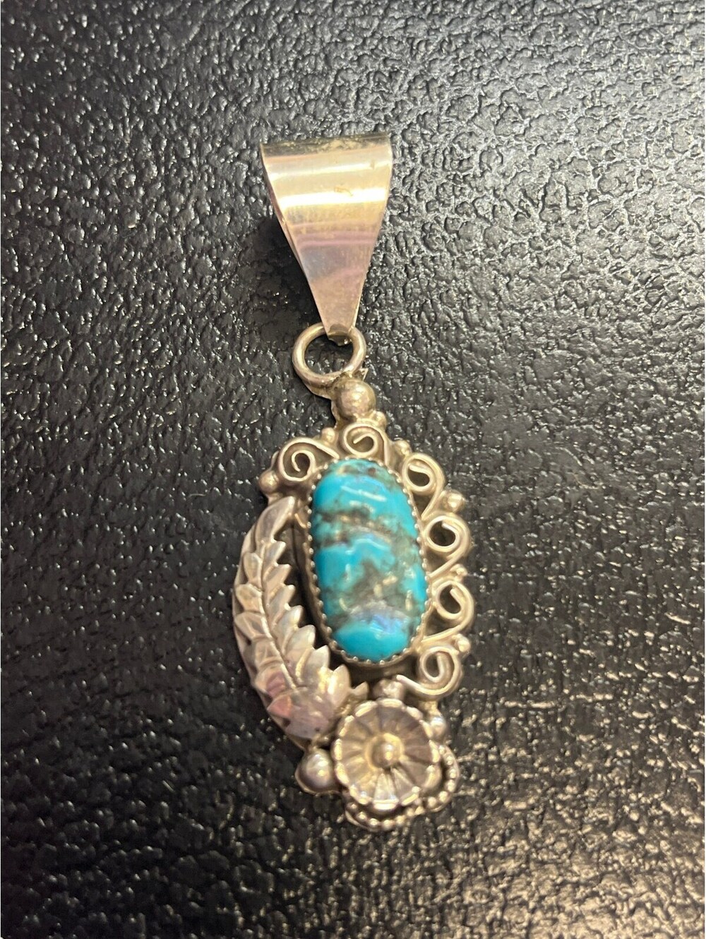 Native American Navajo handmade sterling silver turquoise pendant